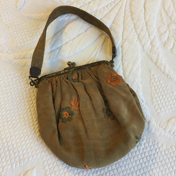 Vintage Embroidered Grosgrain Lipstick or Coin Pu… - image 1