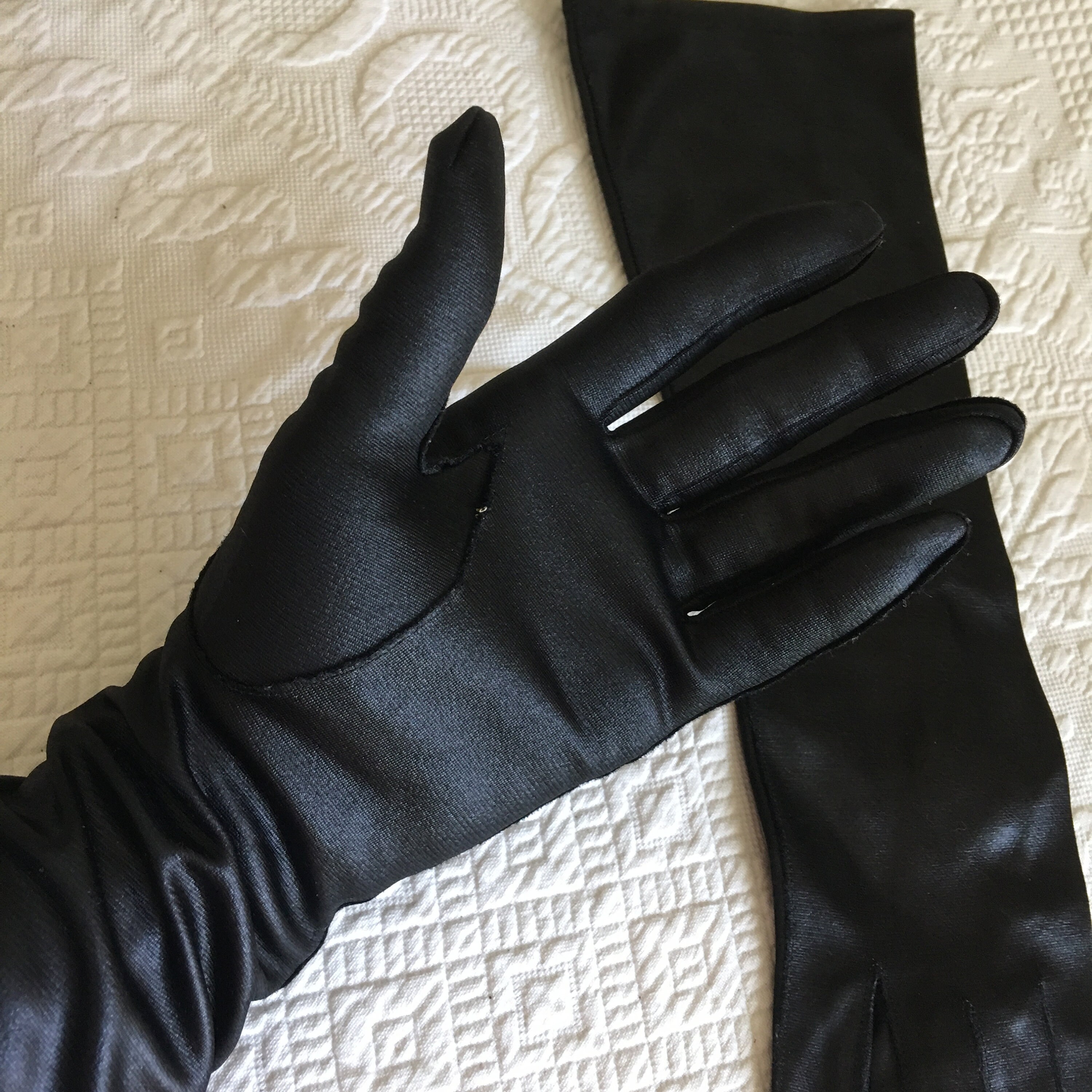 Vintage Fownes 7 1/2 Black Nylon Gloves. Shiny Black Elbow Etsy