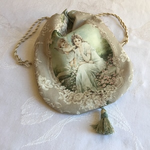 Handmade Cotton and Silk Reticule With Artist Designed Fabric, White ...