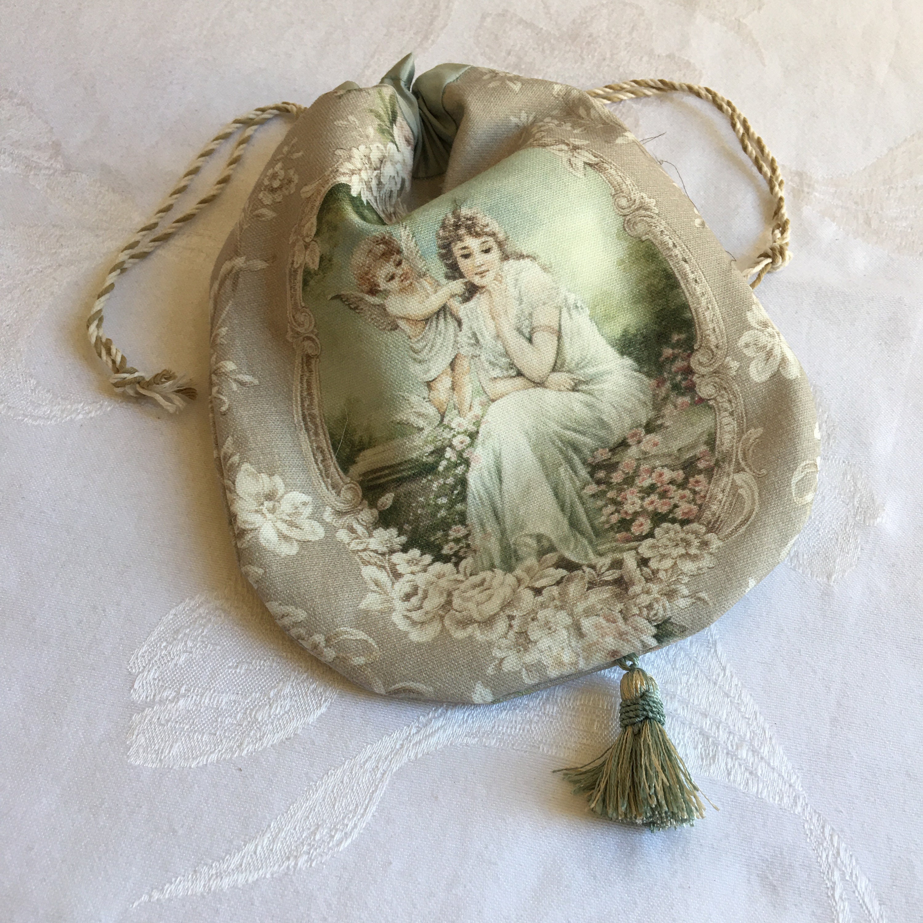Handmade Cotton and Silk Reticule With Artist Designed Fabric, White ...