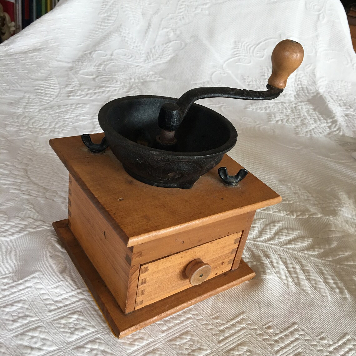 Antique Coffee Bean Grinder With Drawer. Dovetailed Wood Etsy