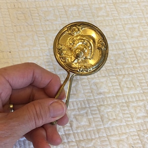 Vintage Art Nouveau Small Hand Mirror. Charming Little Hand Mirror with Molded Gold Lady&#39;s Face, Swirls and Flowers. So Cute!