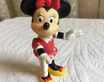 Vintage Minnie Mouse Toy Figurine. Head Turns From Side to Side and Arms and Legs Move. She Can Stand on Her Own. Disney Minnie Mouse Toy.