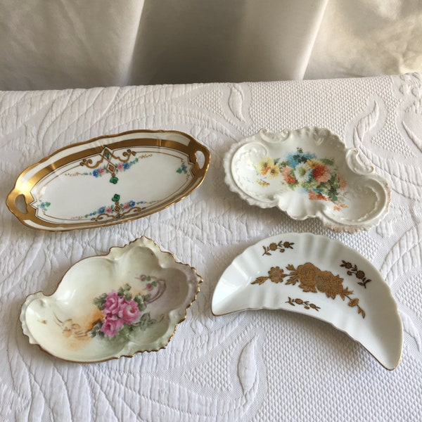 Vintage Bone Dishes. Choose One Bone Dish. Gold Borders with Flowers, Gold Flowers, Pink Roses or Orange, Yellow and White Flowers.