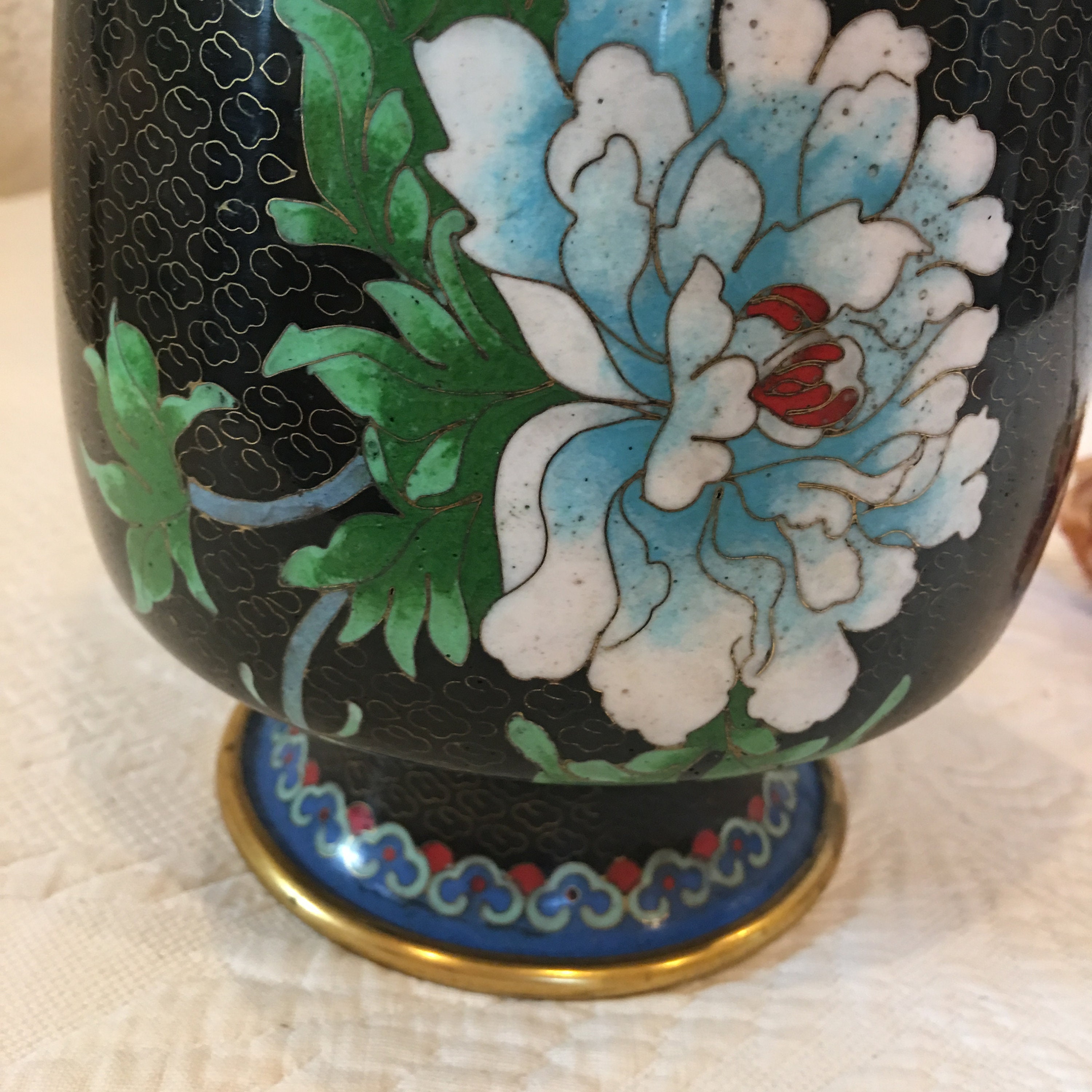 Antique 1920 Brass Japanese Cloisonne Large Vase. Peonies Etsy
