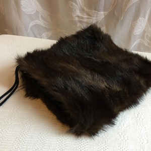 Antique Victorian or Edwardian Mink Fur Muff and Hidden Zippered Purse w/ Cord to Carry. Dark Brown Fur from Harold M Stubo, San Francisco.