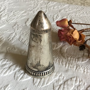 Vintage Sterling Silver Salt and Pepper Mismatched Set. Tall Spire, Crown Sterling 1024 and Short Wide Bottom Shaker Quality Sterling 1733.
