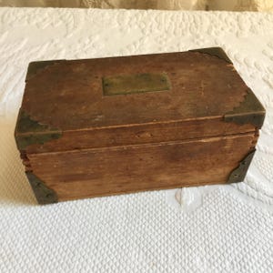 Antique Dovetailed Wood Box with Decorative Metal Corners. May Have Been an Old Cigarette Box. Could be a Jewelry Box.
