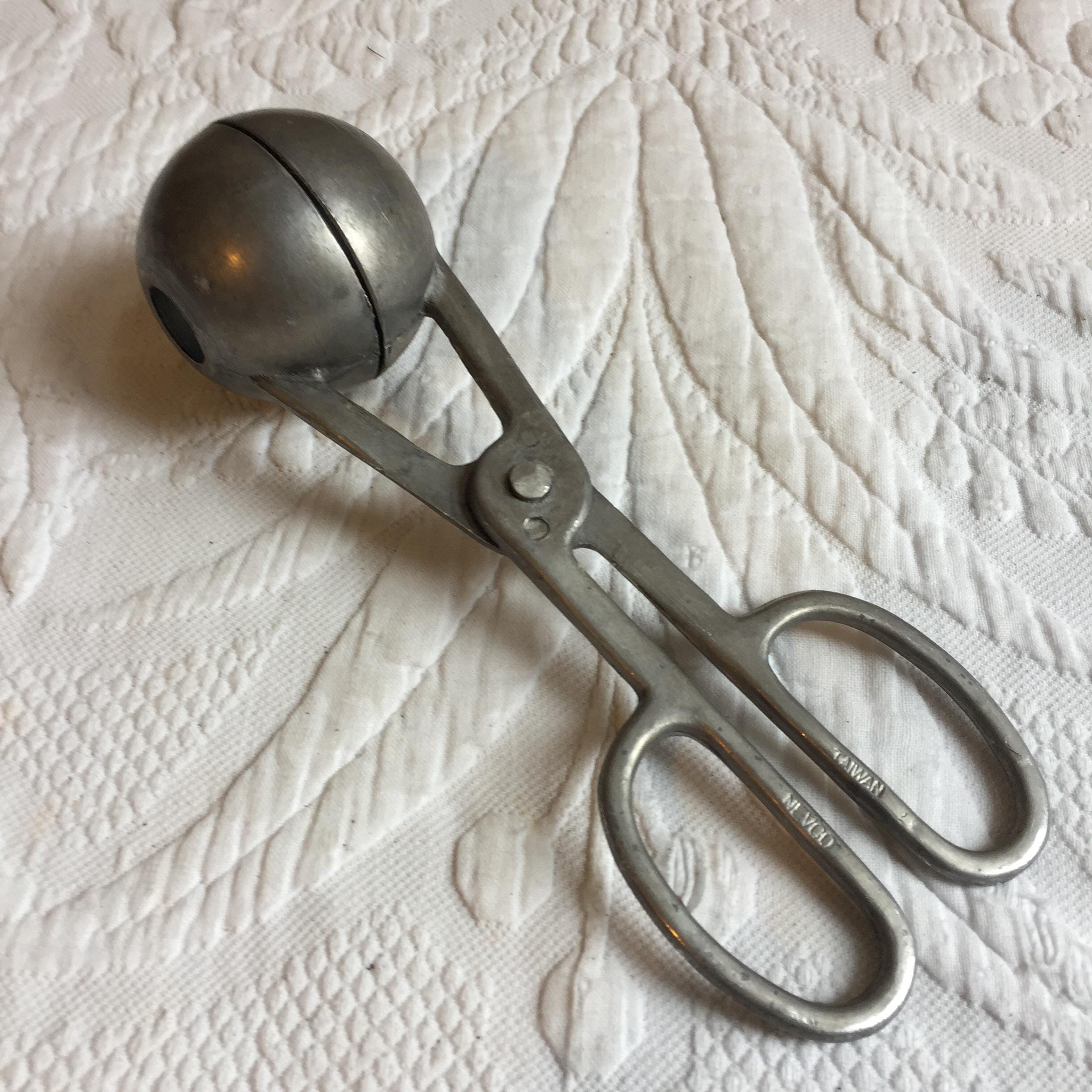 Vintage Nevco Melon Ball Maker. Aluminum Scissors Style Former of Watermelon Balls. Made in Taiwan. Hole in Backs to Drip and Release.