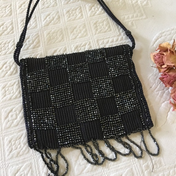 Vintage Black Faceted Bead Purse. Beading Done in… - image 1