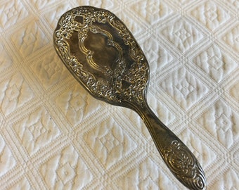 Vintage Silver Plate Baby Brush. Medium Soft Bristles in Plastic Base. Swirling and Floral Designs in Silver Plate. Charming!