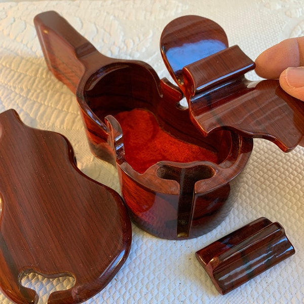 Vintage Guitar Puzzle Box Jewelry Box. Faux Woodgrain Box. Hidden Jewelry Box. Slide Up "Key", Slide Off Top, Lift Off Lid.