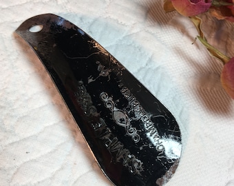 Vintage Advertising Shoe Horn. Sample Shoe Store in Chambersburg, PA Advertising Shoe Horn. Black Painted Metal Small Shoe Horn.