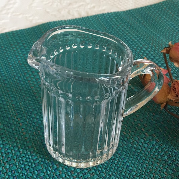 Vintage Tiny Glass Fluted Design Pitcher with Hobnail Top Border Designs. Use for a Cream Pitcher. Charming for Display.