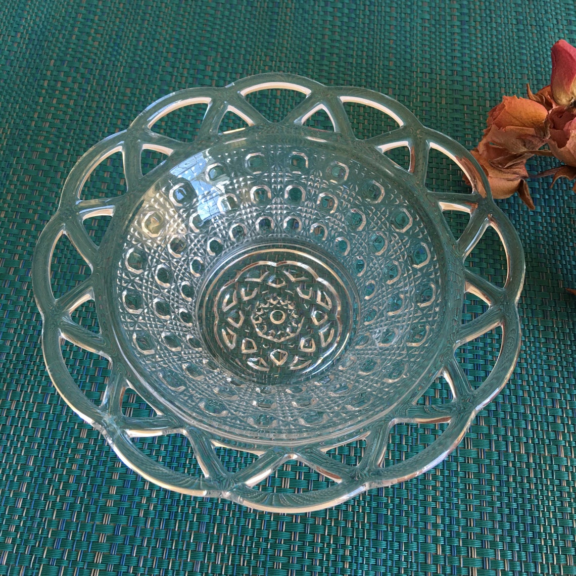 Vintage Clear Pressed Glass Bowl With Openwork Scalloped Edge. Etsy