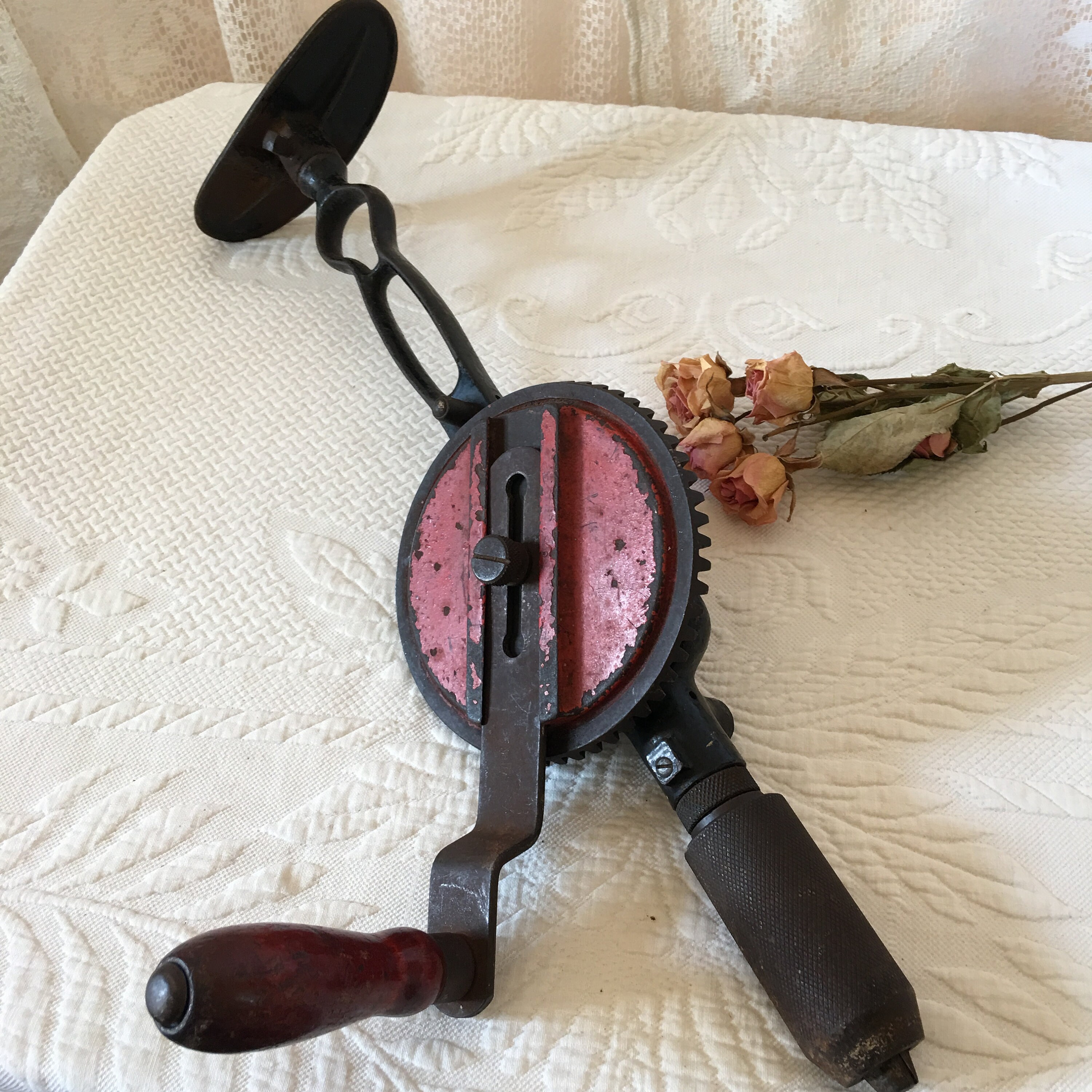 Vintage Hand Crank Drill Shoulder Pad 