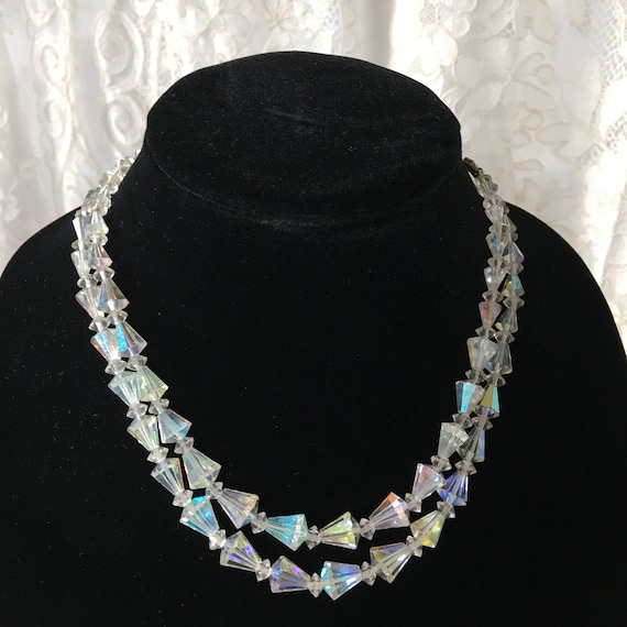 Vintage Cut Glass Crystal Bead Double Choker Necklace… Gem