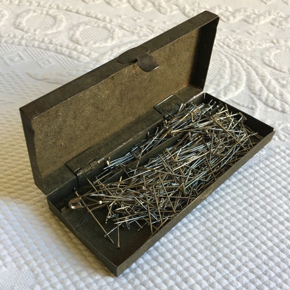 Vintage Metal Toolbox Full of T Pins. Metal Small Tool Box Used to Store T  Pins. Use for Little Tools or Repurpose. 