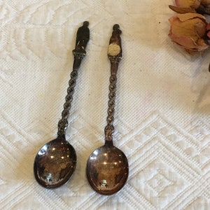 Vintage 2 Holland Spoons With Man and Woman Figures at Top. Dutch Silver Plate Spoons. Antique Silver Plate Collectible Spoons From Holland.