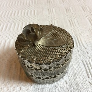 Vintage Silver Plate Box with Rose and Openwork Dresser Box. Jewelry Box Ring Holder. Rose and Leaves on Top.
