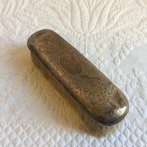 Vintage Sterling Silver Embossed and Etched. Fancy Handle on Clothing Brush w/ Natural Bristles. Marked Sterling with RM&S with Etched Stag.