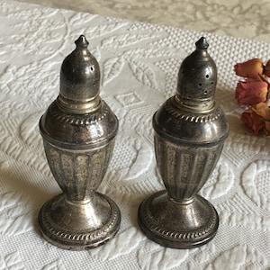 Vintage Sterling Silver Salt and Pepper Dinner Shakers. Glass Liner and Weighted Bottoms to Keep from Tipping.