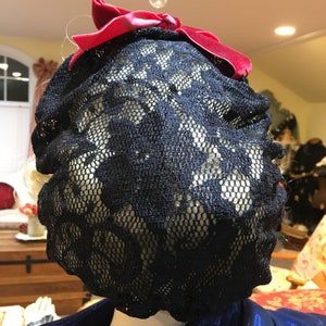 Handmade Black Hair Net Snood With Velvet or Rhinestone Ribbon Bow. Hair Clip. Cover Big Hair with This Black Snood.