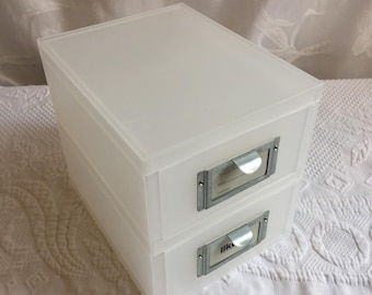 Like-it Two Drawer Storage Stackable Container. Great for Office Organization. Front Metal Frame and Slip in Drawer Labels.