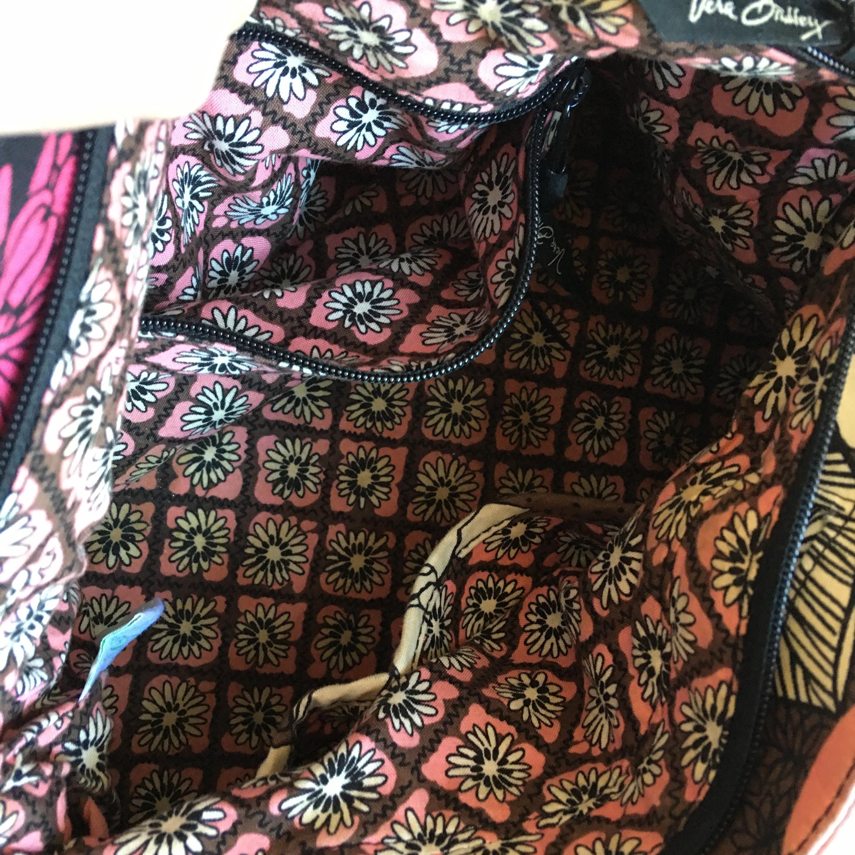 Vera Bradley Quilted Floral Drawstring Purse in Pink, Yellow, Brown Vera Bradley Brown Floral Rose Purse Shoulder | Mercari main image 2