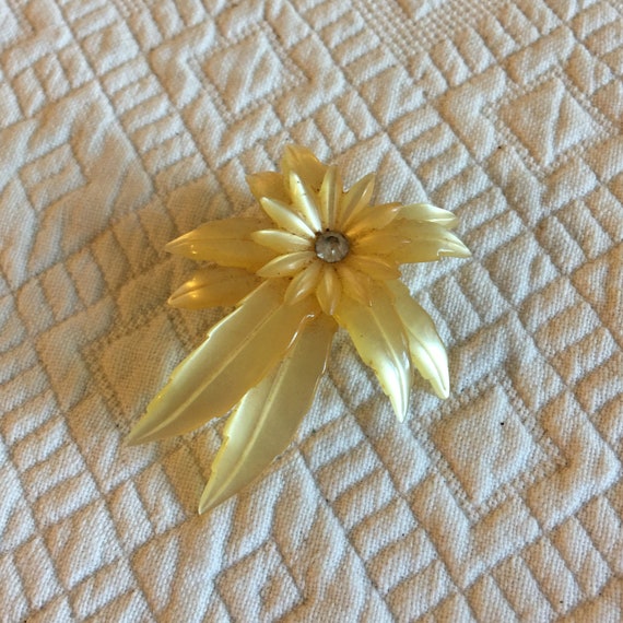 Vintage Celluloid Flower Pin. Iridescent Celluloi… - image 2