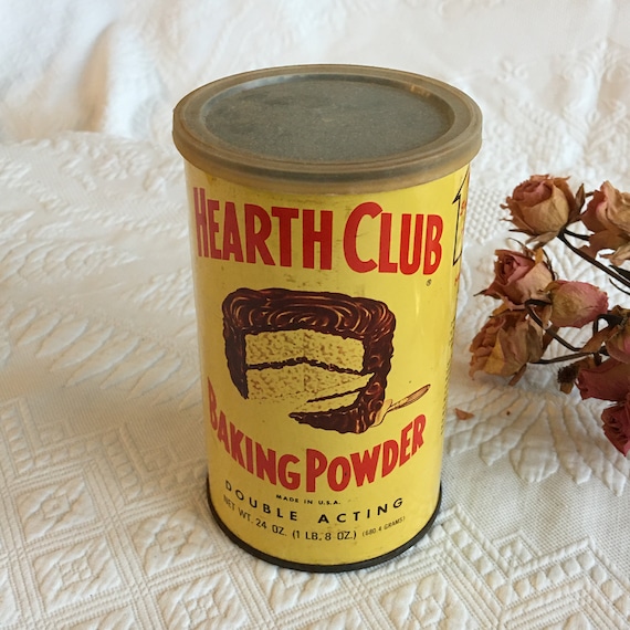 Vintage Hearth Club Baking Powder in Yellow and Red Tin. by Etsy