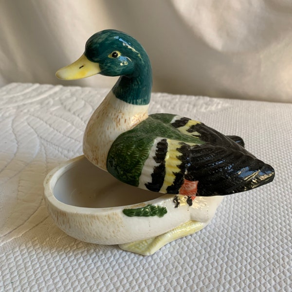 Vintage Ceramic Duck Box. Head and Top of Duck Removes to Hold Items in the Base. Charming for a Mans Dresser. Keep Jewelry or Trinkets.