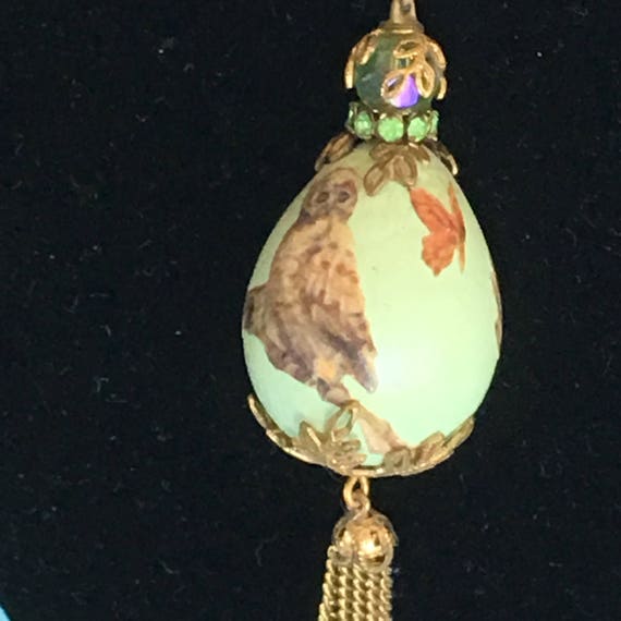 Vintage Egg Pendant Decoupaged With 2 Owls and a … - image 5