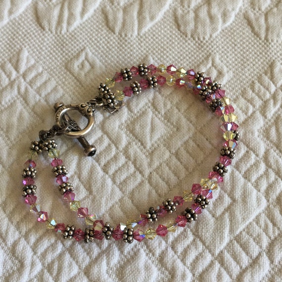Vintage 925 Pink and Yellow Faceted Stone Bracele… - image 2
