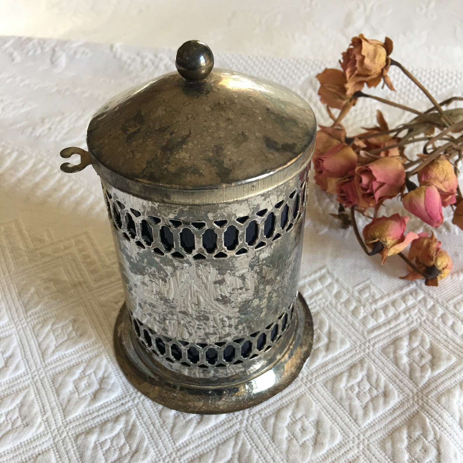 Vintage Tea Container. Hammered Silver Plate Openwork Design Etsy
