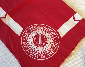 Vintage Boy Scout Red and White Scarf from the 1937 National Jamboree in Washington, DC. Unfaded With Instruction Leaflet in Great Shape.
