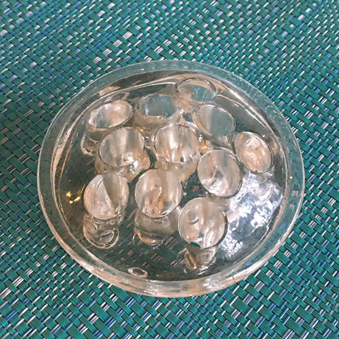 Vintage Clear Glass Holed Flower Frog. Flower Holder Frog. Pressed