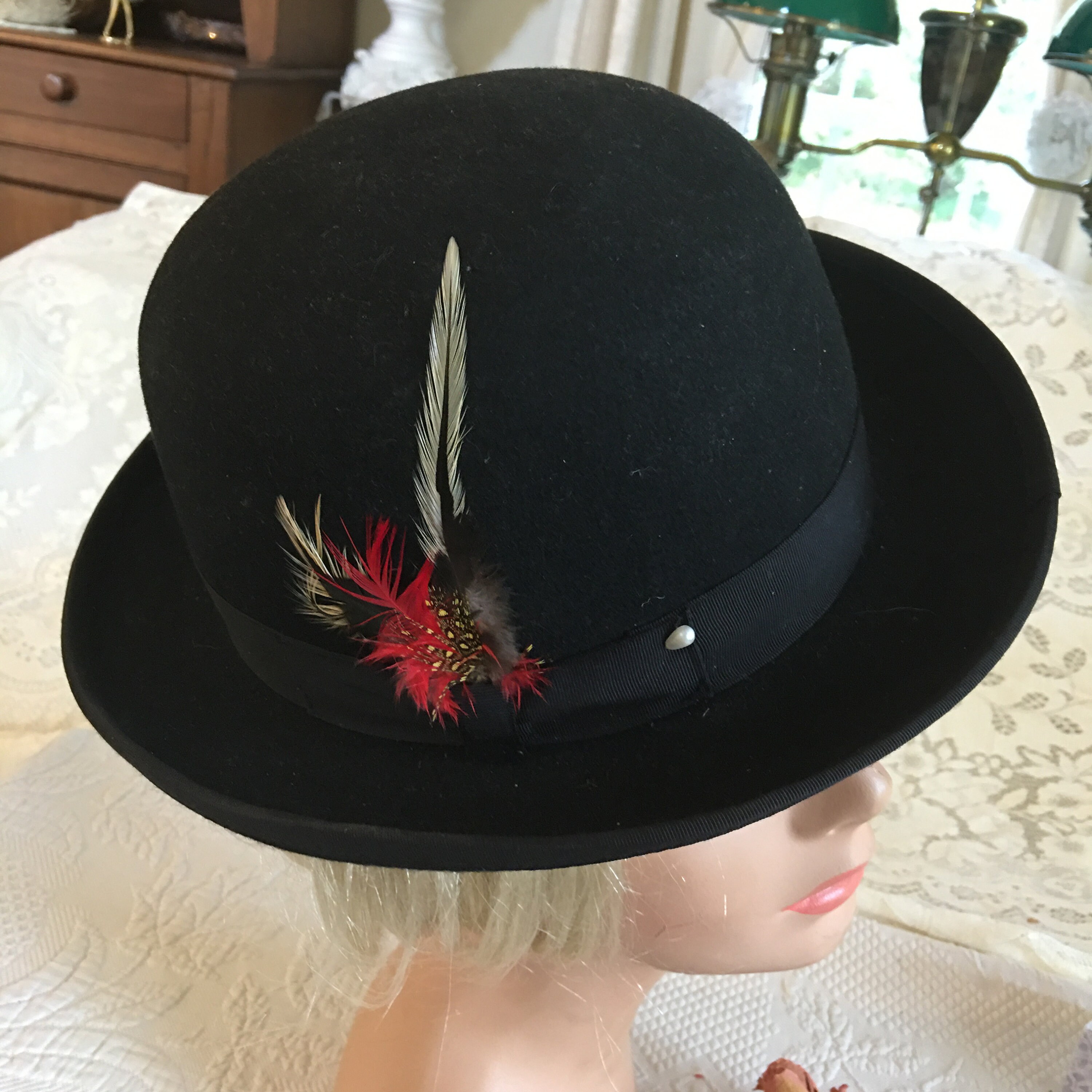Vintage Derby Hat. Black Wool Capas Design Headwear Medium  display picture 1