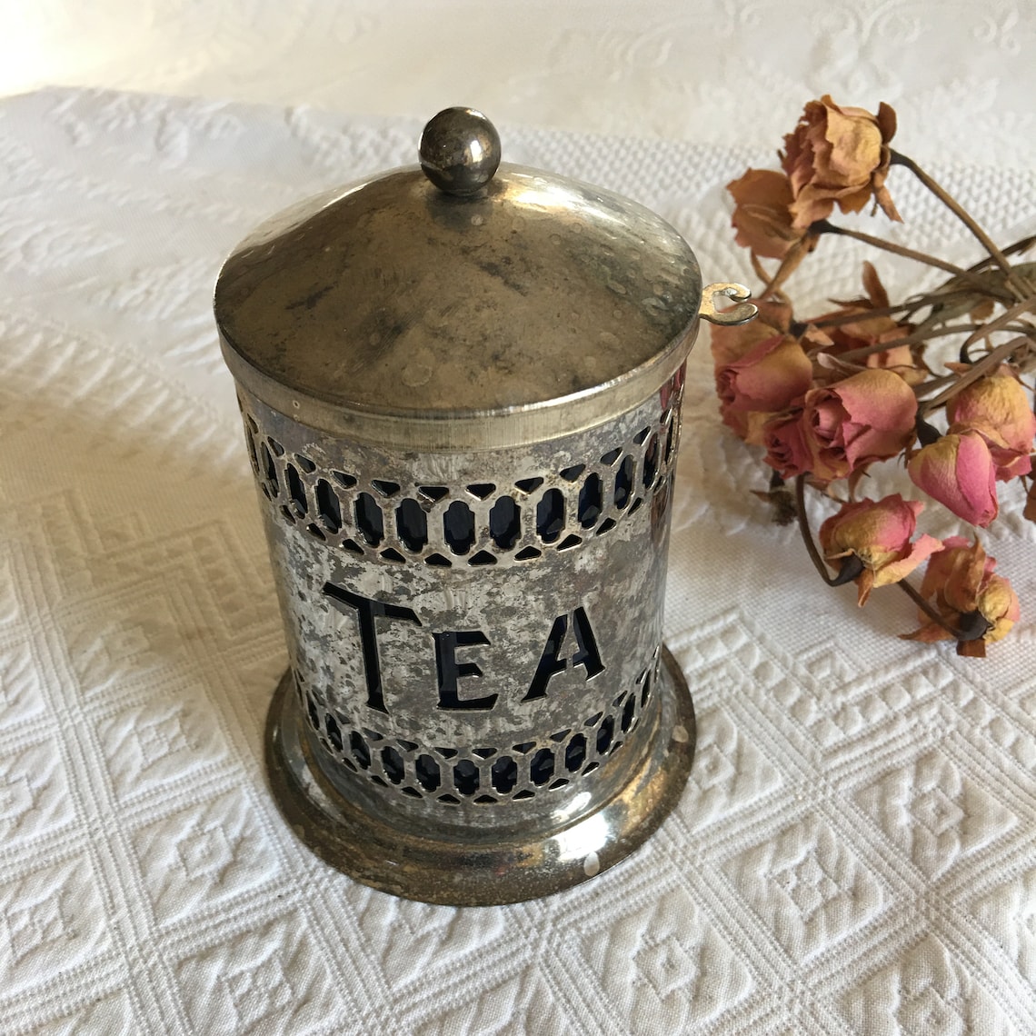 Vintage Tea Container. Hammered Silver Plate Openwork Design Etsy