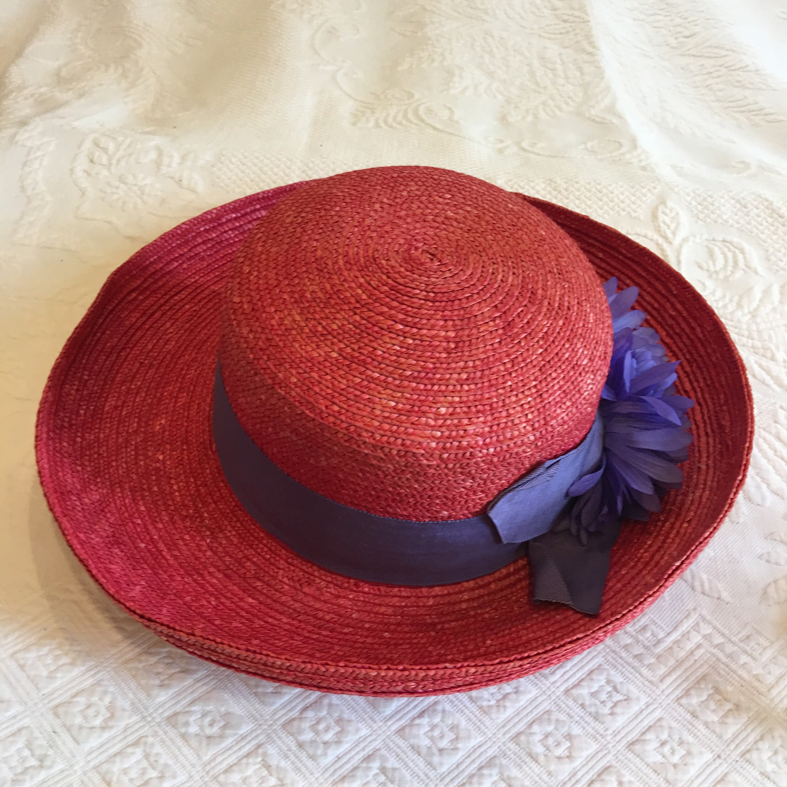 ? Vintage Fruit & Flower Straw Hat Red Velvet Ribbon Cottagecore Sun Hat NWOT Vintage Cottagecore Flower Straw Hat – Retro Fairy main image 2