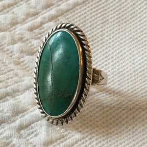 Vintage Sterling Silver Turquoise Ring. Marked Sterling. Sturdy Sterling Silver Ring With Greenish Stone.