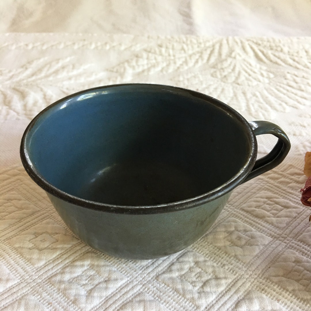 Vintage Green Enamelware Coffee Cup or Mug. Unique Coloration on This