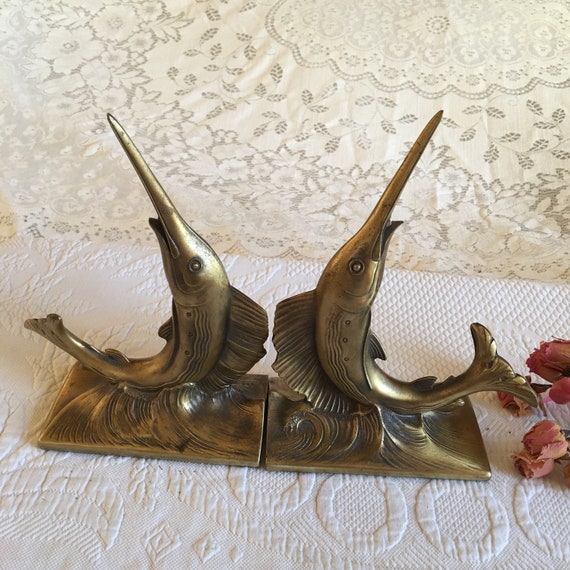 Vintage Swordfish Bookends. Solid Brass Swordfish Over the Etsy