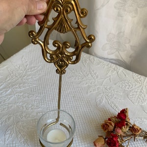 Vintage Brass Wall Candle Holder. Fancy Brass Wall Votive Glass Candle Holder. Made in India. Swirling Designs.