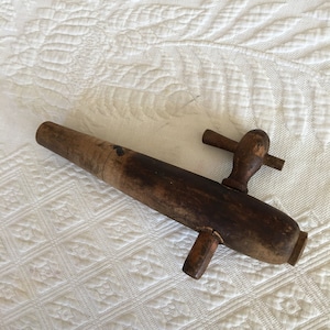 Vintage Wooden Barrel Keg Spout. Wood Cork Spout for Keg or Barrel. Turn Handle Tap or Spigot for Wine Barrel to Let the Liquid Flow.