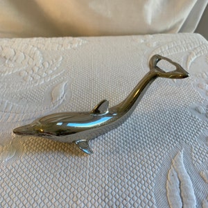 Vintage Silver Plate Dolphin Bottle Opener. Screw Cap Opener and Pop Off Top Opener on Tail. Great for Home Bar.