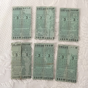 Vintage 6 C & O Railway Original Tickets. Series X Ticket Passes With No Date On Them. A Chessy Cat Stamp on Back.