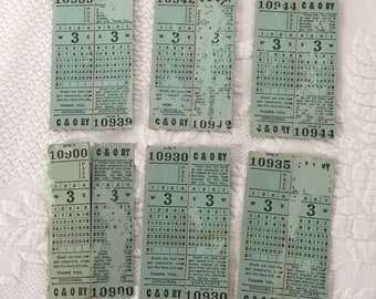 Billetes originales de la serie 6 C & O Railway. Pases de billetes de la serie X sin fecha. Sello de Chessy Cat en el reverso.