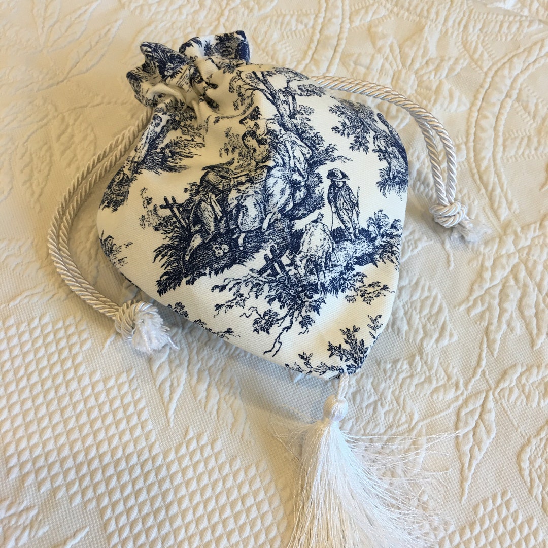 Handmade Toile Reticule in Blue and White Cotton With White Silk Lining ...