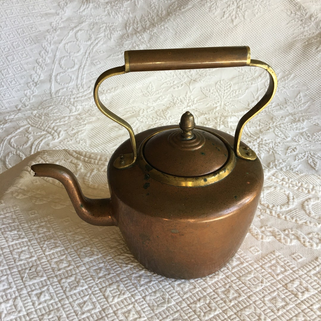 Antique Copper and Brass Tea Kettle With Stationary Handle. Heavy and